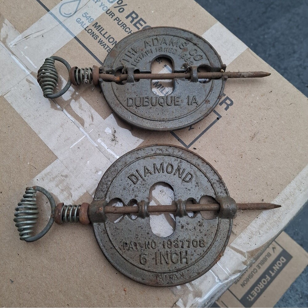 Pair Antique 6" Cast Iron Wood Stove Pipe Flue Dampers The Adams Co Diamond Dub